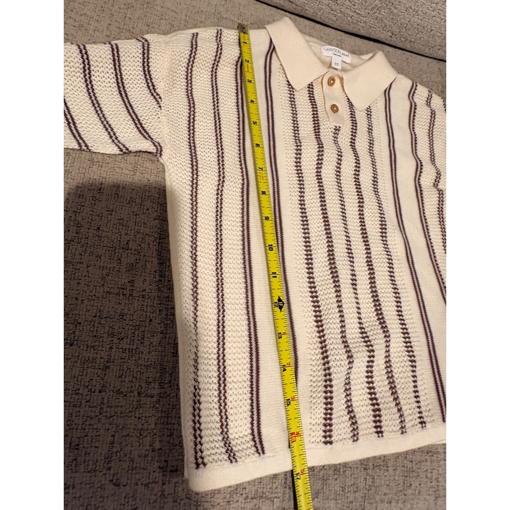 Grayson Mini Toddler Boys 5T‎ Knit Polo Sweater Cream Brown Striped Short Sleeve - Picture 4 of 6